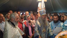 Believers of the UOC in Kuty celebrate their patron saint’s day in a military tent