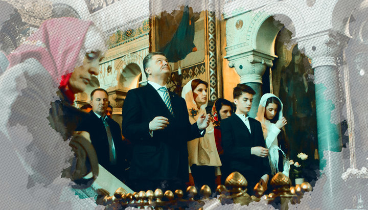 Former parishioner of the UOC Petro Poroshenko prays at a service in the Holy Vladimir Cathedral of the UOC KP