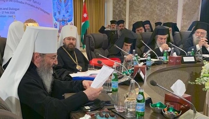 His Beatitude Metropolitan Onuphry speaking at a meeting in Amman. A photo: t.me/bishopvictor