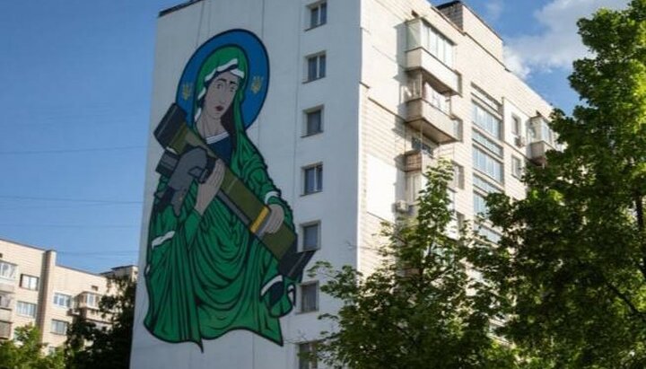 “Theotokos with Javelin” mural finished in Kyiv