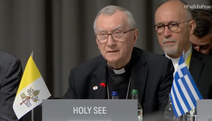 Cardinal Pietro Parolin at the Peace Summit. Photo: Screenshot from the Office of the President's video