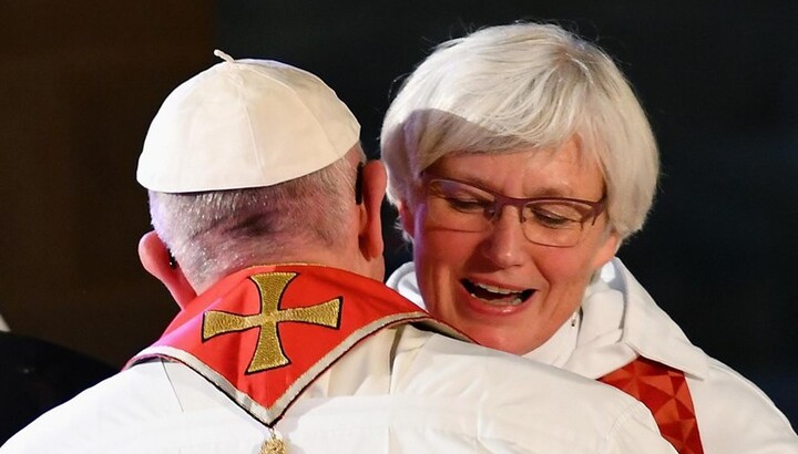 Archbishop Antje Jackelén and Pope Francis. Photo: Telegrafi