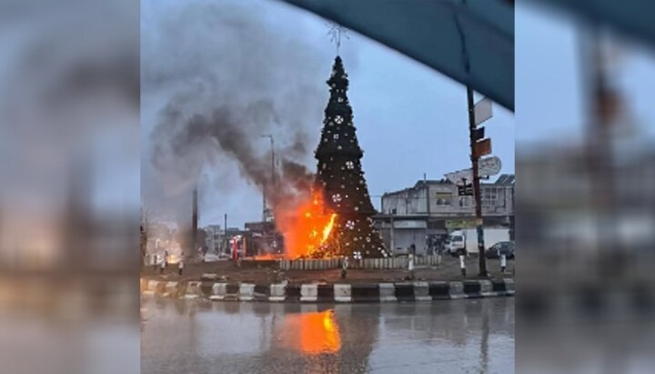 Burned Christmas tree in Syria. Photo: X video screenshot